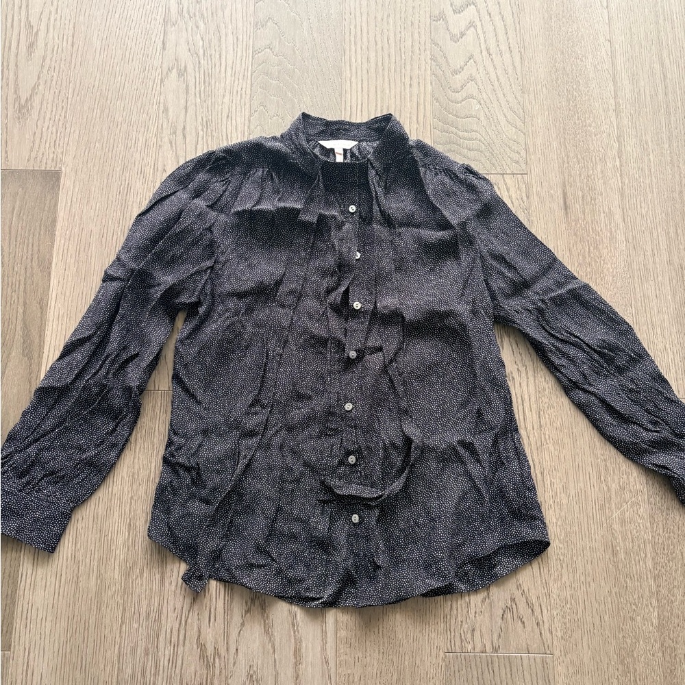 Rebecca Taylor Black Polka Dot Silk Blouse
